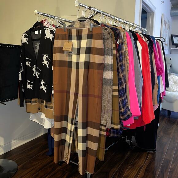 Burberry Aimie Tailored Check Print Button Hem Pant in Dark Birch Brown - Picture 9 of 17